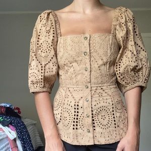 Ganni Broderie Anglaise Tan Top